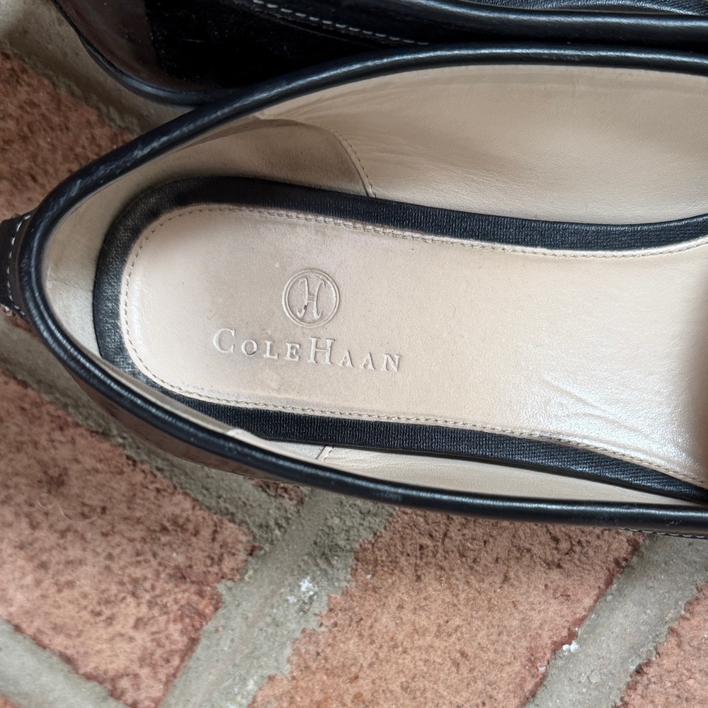 Cole Haan Black Patent Leather Loafers with Silver Accents - Picture 2 of 11